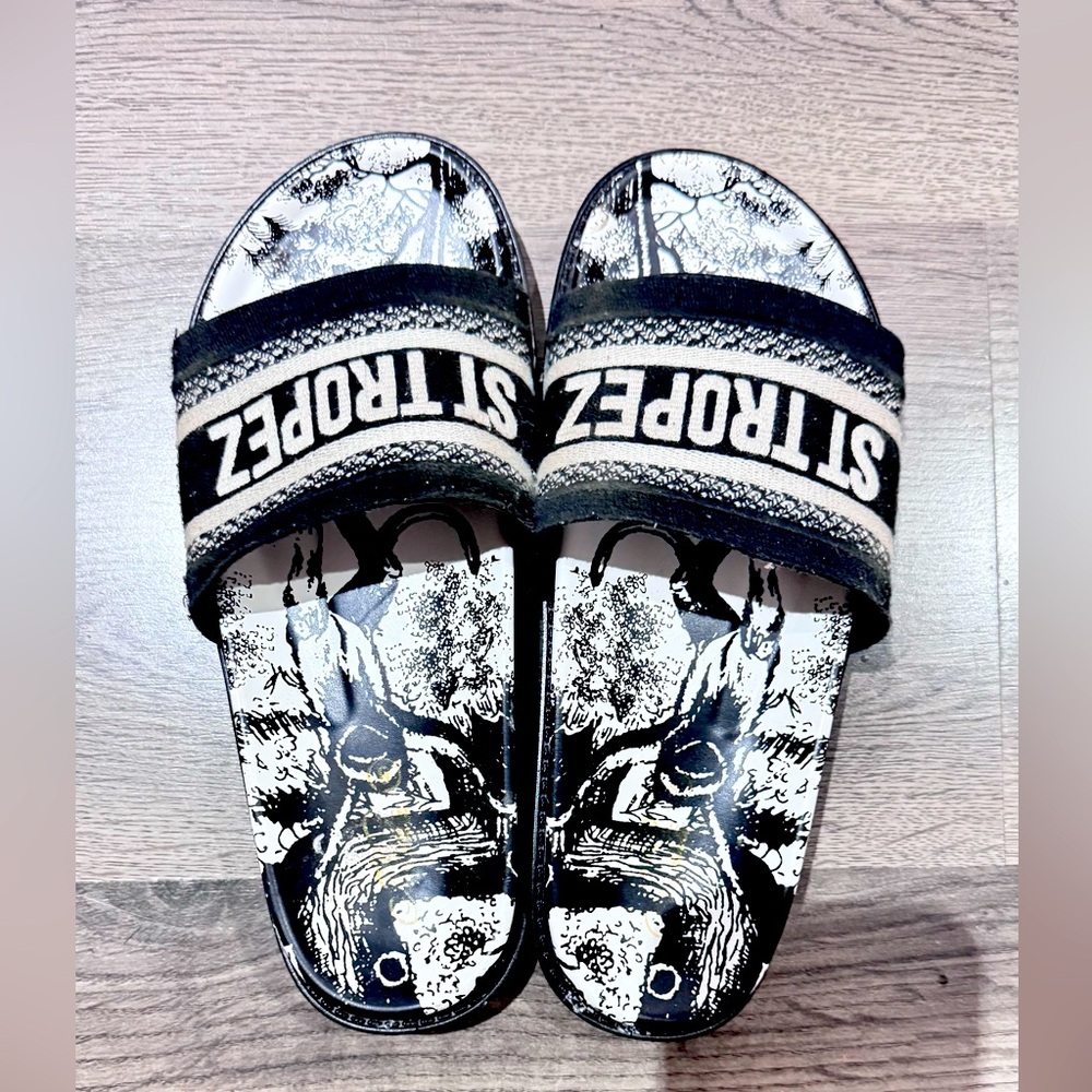 Fashion Nova Black and White Slippers Bold Design